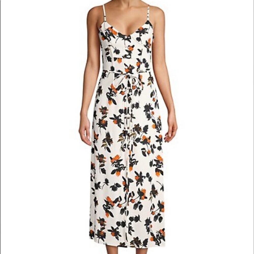 Derek Lam Floating Floral Button Front Midi Dress White Size 6